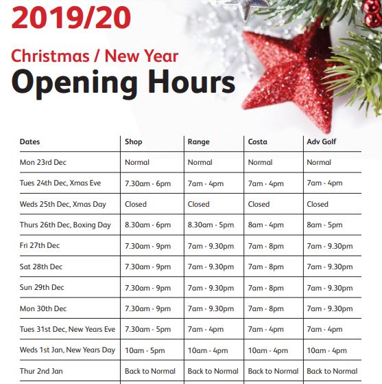 Christmas Opening Hours World of Golf London World of Golf London