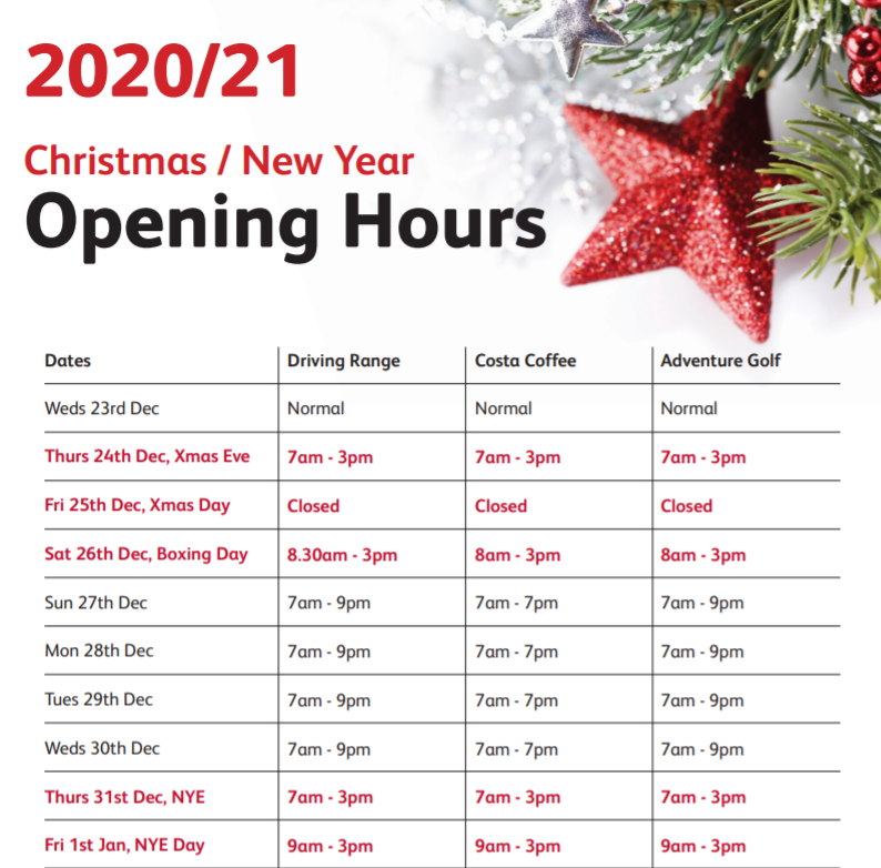 Christmas Opening Hours World of Golf London