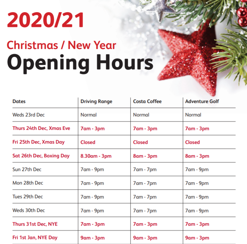 Christmas Opening Hours World of Golf London World of Golf London